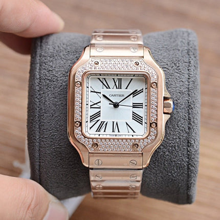 SANTOS LADY 35MM QUARTZ 35MM ROSE GOLD DIAMOND