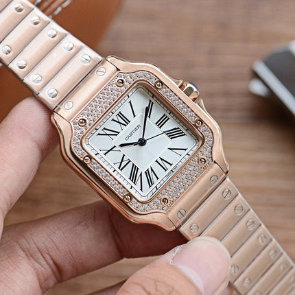 SANTOS LADY 35MM QUARTZ 35MM ROSE GOLD DIAMOND