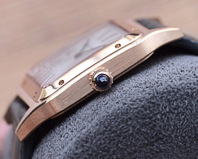 SANTOS DUMONT QUARTZ 33MM ROSE GOLD LEATHER