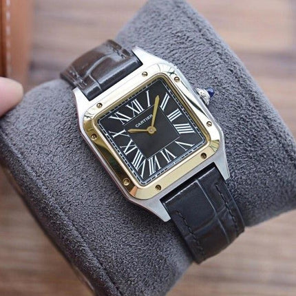 SANTOS DUMONT QUARTZ 33MM GOLD LEATHER