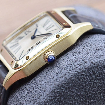 SANTOS DUMONT QUARTZ 33MM GOLD LEATHER