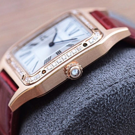 SANTOS DUMONT QUARTZ 33MM ROSE GOLD DIAMOND BEZEL