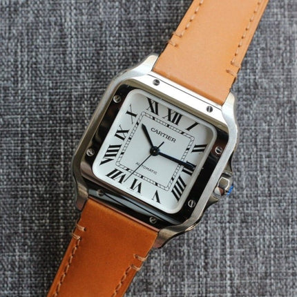 SANTOS 34MM STEEL CASE BROWN LEATHER