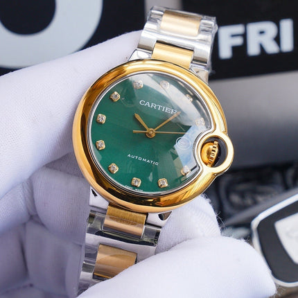 BALLON BLEU 33MM GOLD GREEN DIAL DIAMOND NUMERALS