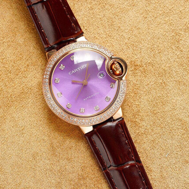 BALLON BLEU 33MM ROSE GOLD CASE PINK DIAL LEATHER STRAP