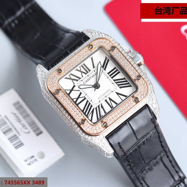 SANTOS 100XL 42MM DIAMOND ROSE GOLD BEZEL