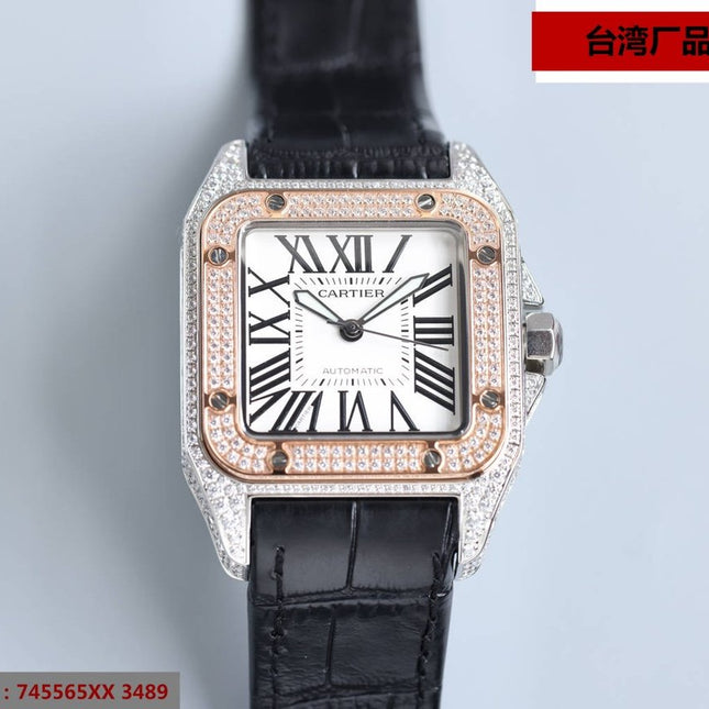 SANTOS 100XL 42MM DIAMOND ROSE GOLD BEZEL