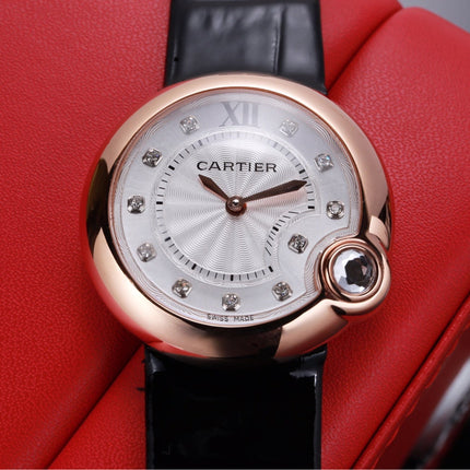 BALLON BLANC 33MM AUTOMATIC DIAMOND NUMERALS LEATHER