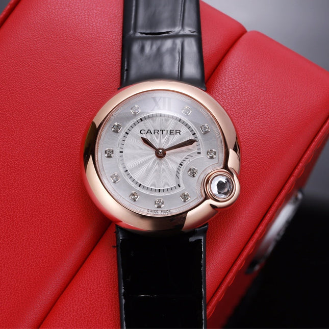 BALLON BLANC 33MM AUTOMATIC DIAMOND NUMERALS LEATHER