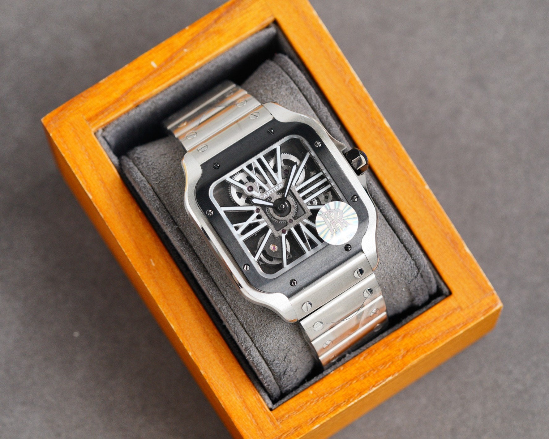 SANTOS DE CARTIE STAINLES STEEL SKELETON DIAL ROSE GOLD BEZEL