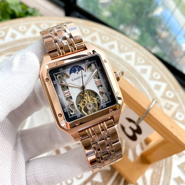 SANTOS 42 GOLD CASE SKELETON DIAL