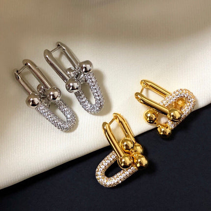 HARDWARE DROP EARRINGS DOUBLE LINK DIAMOND