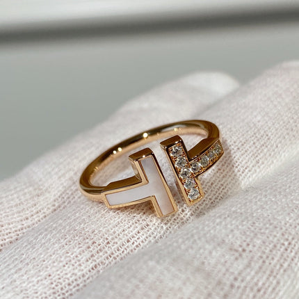 T WIRE MOP DIAMOND RING PINK GOLD