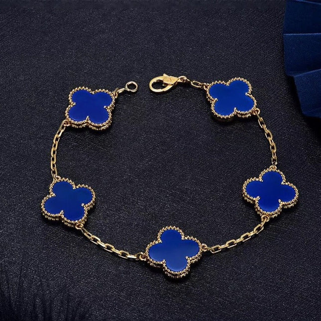 CLOVER BRACELET 5 MOTIFS BLUE AGATE