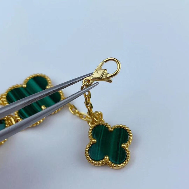 MAGIC CLOVER MALACHITE GOLD BRACELET 5 MOTIFS