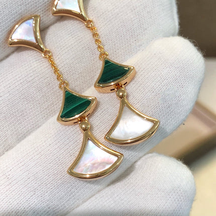 DREAM EARRINGS 3 MOTIFS MALACHITE MOP PINK GOLD