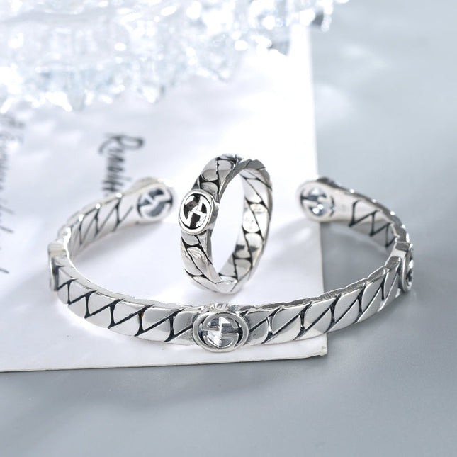 GG SILVER INTERLOCKING OPEN BRACELET