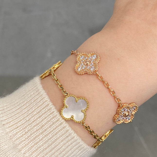 CLOVER 5 MOTIFS PINK GOLD DIAMOND BRACELET