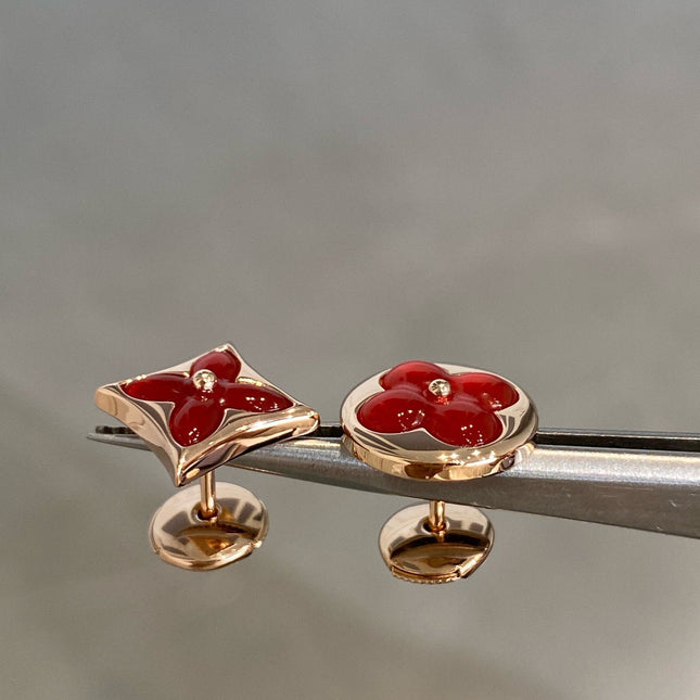 STAR AND SUN PINK GOLD CARNELIAN STUD EARRINGS