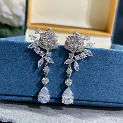 ROSE SILVER DROP DIAMOND EARRINGS