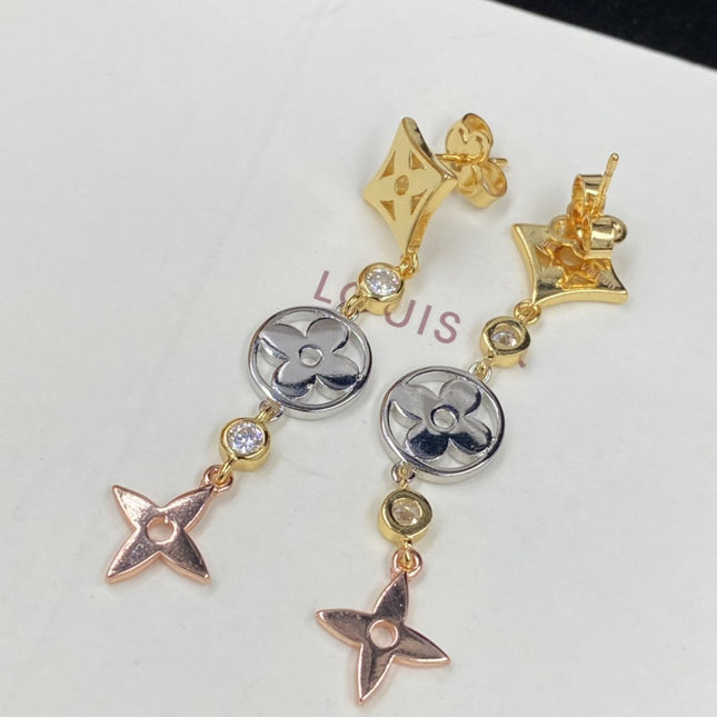 STAR AND SUN 4 MOTIFS DROP EARRINGS