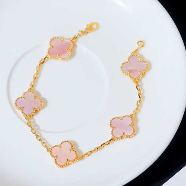 CLOVER 5 PINK MOP GOLD BRACELET