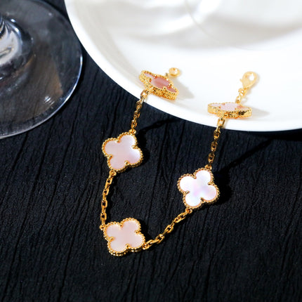 CLOVER 5 PINK MOP GOLD BRACELET