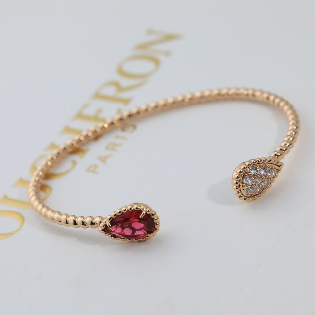 BOHEME CARNELIAN DIAMOND PINK GOLD OPEN BRACELET