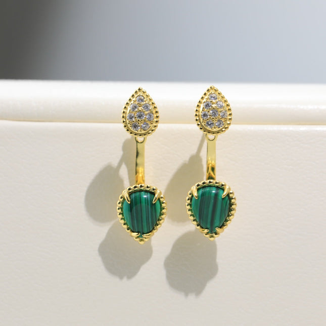 BOHEME MALACHITE C SHAPE GOLD EARRINGS