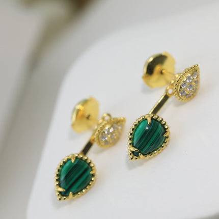 BOHEME MALACHITE C SHAPE GOLD EARRINGS