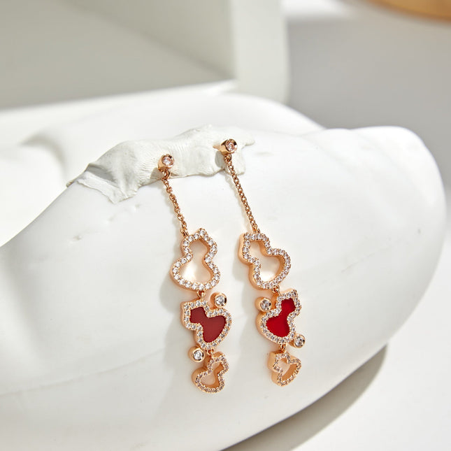 WULU 3 MOTIF DROP DIAMOND PINK GOLD EARRINGS