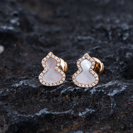 WULU MOP DIAMOND PINK GOLD STUD EARRINGS