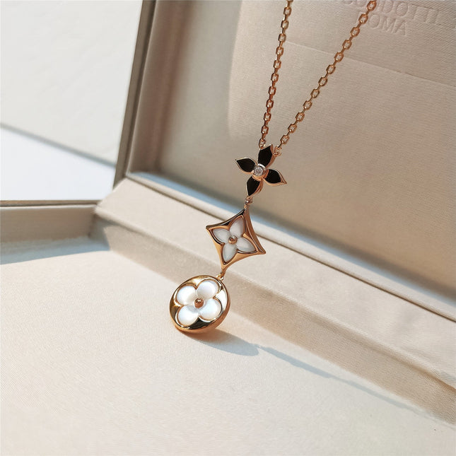 STAR AND SUN MOP 3 MOTIF PINK GOLD NECKLACE