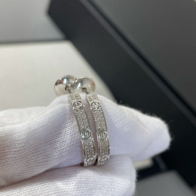 LOVE DIAMOND SILVER HOOP EARRINGS