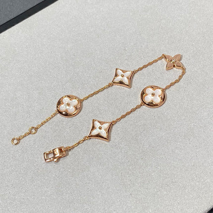 STAR AND SUN 5 MOTIF MOP PINK GOLD BRACELET