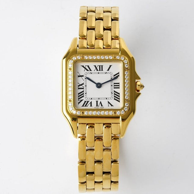 PANTHERE 27MM GOLD CASE DIAMOND BEZEL WHITE DIAL