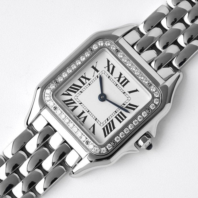 PANTHERE 27MM SILVER CASE DIAMOND BEZEL WHITE DIAL