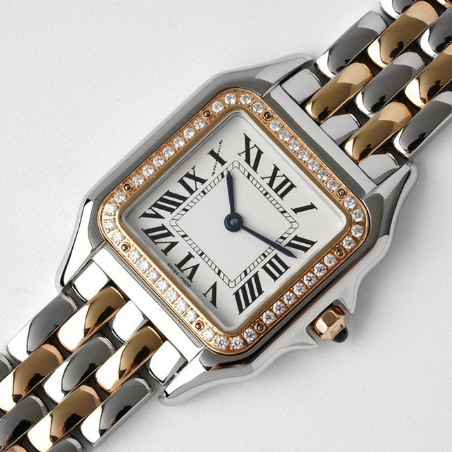 PANTHERE 27MM PINK GOLD SILVER CASE DIAMOND BEZEL WHITE DIAL