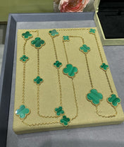 CLOVER 16 MOTIF MALACHITE PINK GOLD NECKLACE