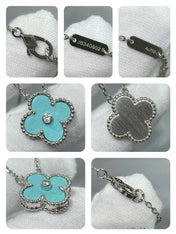 CLOVER MEDIUM TURQUOISE 1 DIAMOND SILVER NECKLACE