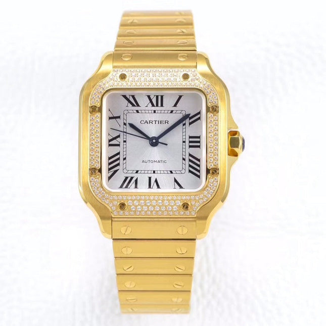 SANTOS LADY 35.1MM AUTOMATIC GOLD DIAMOND BEZEL