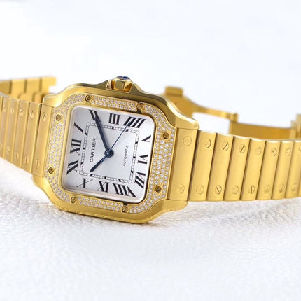 SANTOS LADY 35.1MM AUTOMATIC GOLD DIAMOND BEZEL