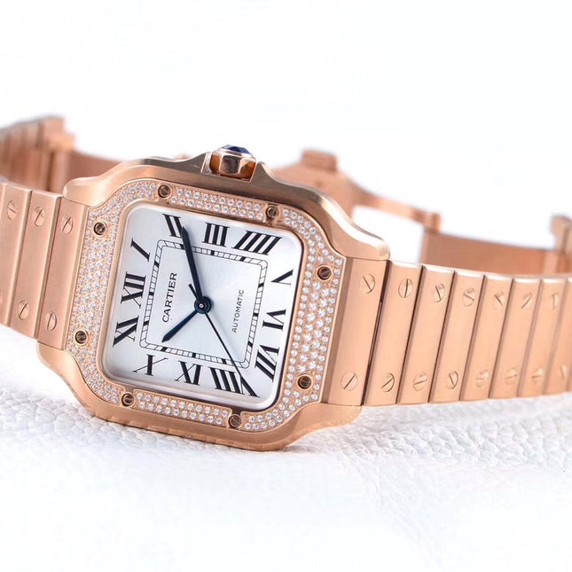 SANTOS LADY 35.1MM AUTOMATIC PINK GOLD DIAMOND BEZEL