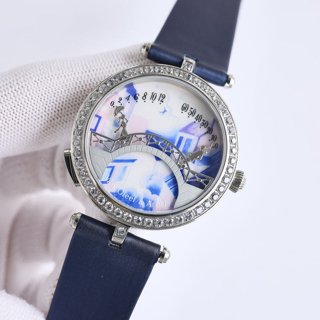 LADY ARPELS LOVER BRIDGE WHITE DIAL BLUE STRAP