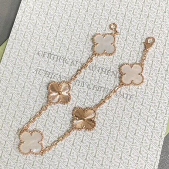 CLOVER BRACELET 5 MOTIF WHITE MOP PINK GOLD