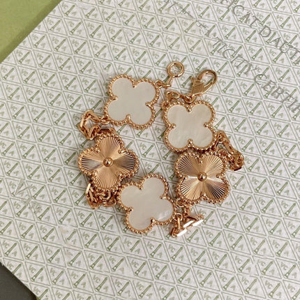 CLOVER BRACELET 5 MOTIF WHITE MOP PINK GOLD