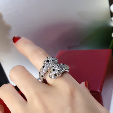 DOUBLE PANTHERE SILVER DIAMOND RING