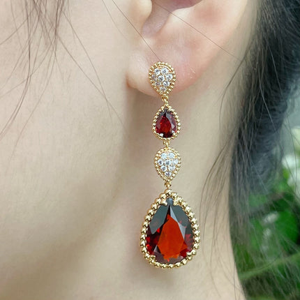 BOHEME 4 MOTIF CARNELIAN DROP GOLD EARRINGS