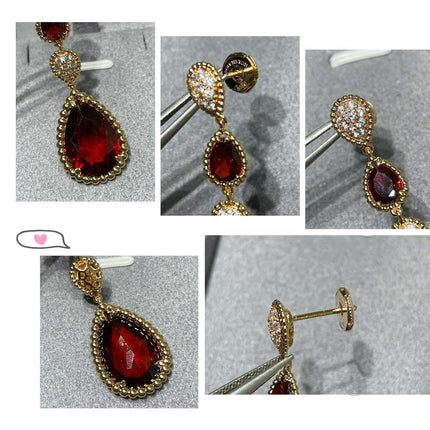 BOHEME 4 MOTIF CARNELIAN DROP GOLD EARRINGS