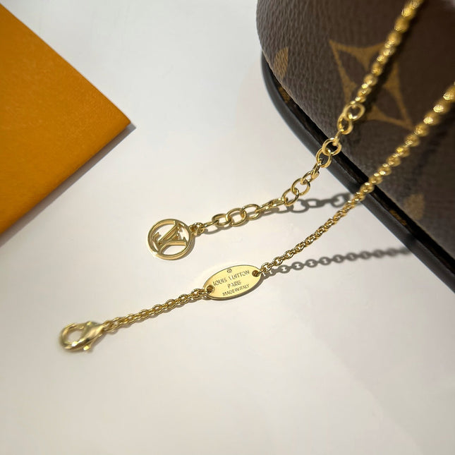 LV LOGO PENDANT DIAMOND GOLD NECKLACE